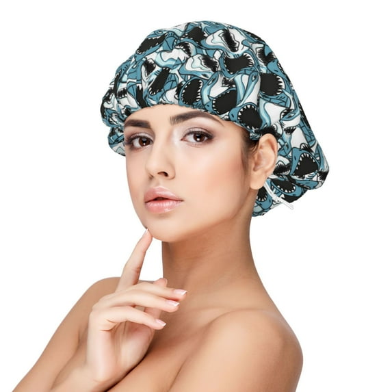 Naloa Angry Shark Adjustable Hair Bonnet for Sleeping, Hair Wrap Sleep Cap Turban for Women Men, Curly Straight Hair Long Large Braid Unisex