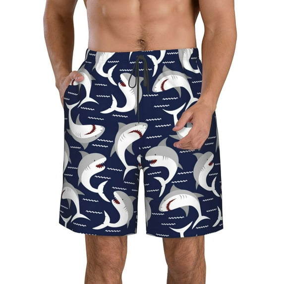 Naloa Angry Shark Men's Beach Shorts, Surfing shorts, Swim trunks, Quick Dry Swim Trunks for Surfing Beach Fun - Medium
