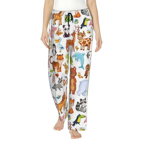 Naloa Animal Cartoon Style Print Women’s Ultra-Soft Comfy Pajama Lounge Pants with Pockets & Drawstring