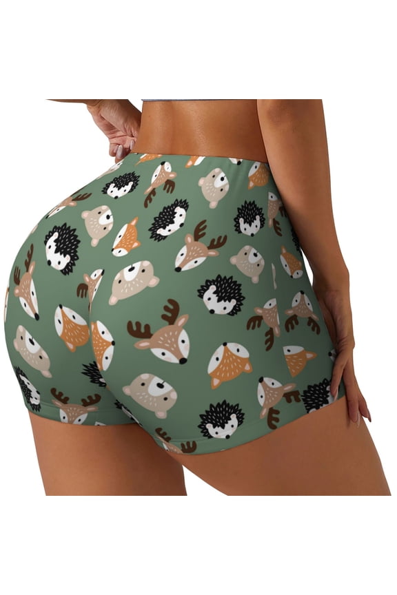 Animal Heads Biker Shorts for Women Seamless Scrunch Short Women’s Yoga Shorts for Gym Running Sport Shorts-Small