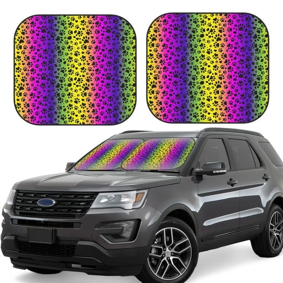 Naloa Animal Paw Rainbow 2 Piece Foldable Car Sun Shades, Car Windshield Sunshade, Front Window Sunshade for Car, Truck, SUV - Medium