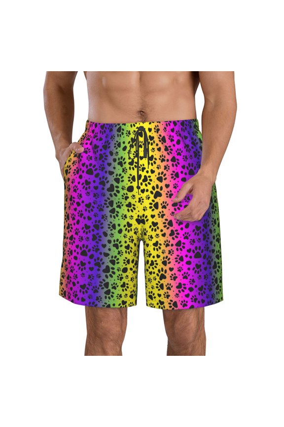 Animal Paw Rainbow Men's Beach Shorts, Surfing shorts, Swim trunks, Quick Dry Swim Trunks for Surfing Beach Fun - XX-Large