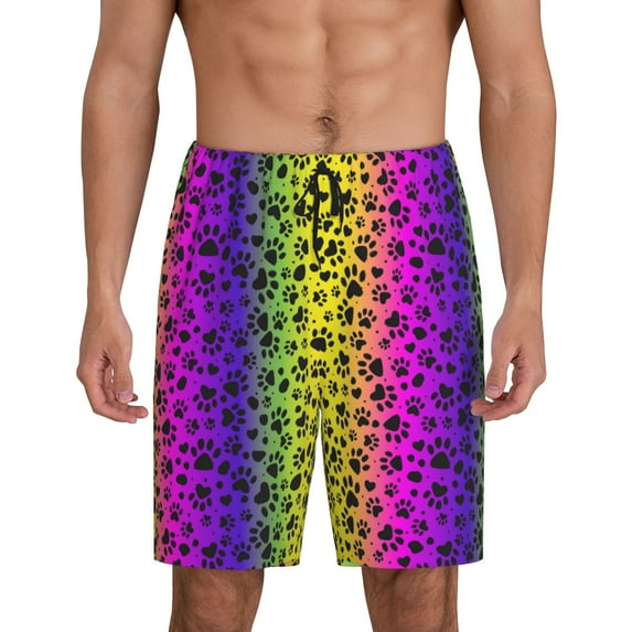 Naloa Animal Paw Rainbow Men's Short Pajama Pants, Lounge Comfort Shorts with Elasticized Waistband and Side Pockets - X-Large