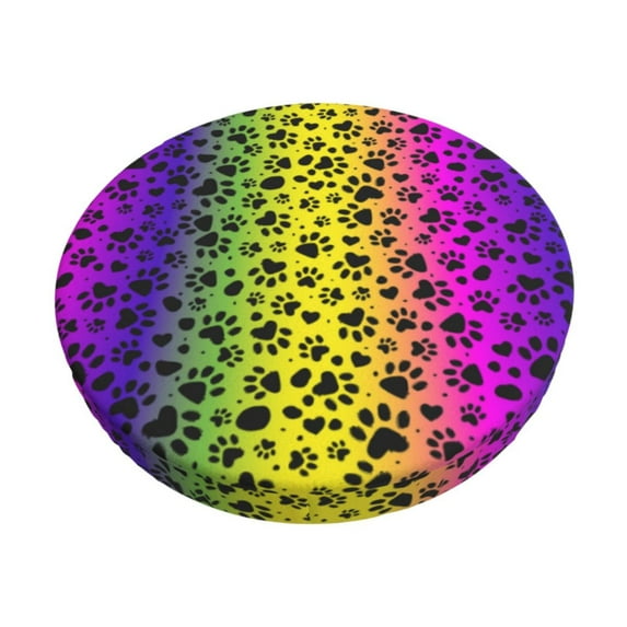 Naloa Animal Paw Rainbow Round Bar Stool Cushion Cover 12-14 inch, Fits Kitchen, Office, Restaurant Chairs - 12 inch