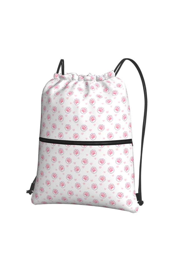 Animal Pink Color Paw Drawstring Backpack String Bag Cinch Water Resistant for Gym Shopping Sport Yoga