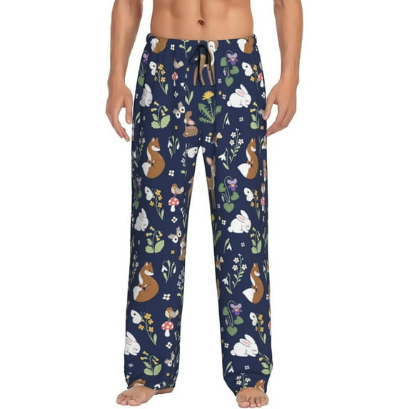 Naloa Animals And Wildflowers Pajama Pants Men, PJ Bottoms, Sleep & Lounge Pants-X-Large