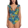 thumbnail image 1 of Naloa Animals In Camping Print Women One Piece Swimsuits Tummy Control Bathing Suit Ruffle V Neck Swimwear Slimming Monokini, 1 of 5