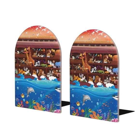 Naloa Animals On Noah's Ark2 2 Pcs Bookend Large Capacity Office Book Ends for Home Office Library School Study Decoration