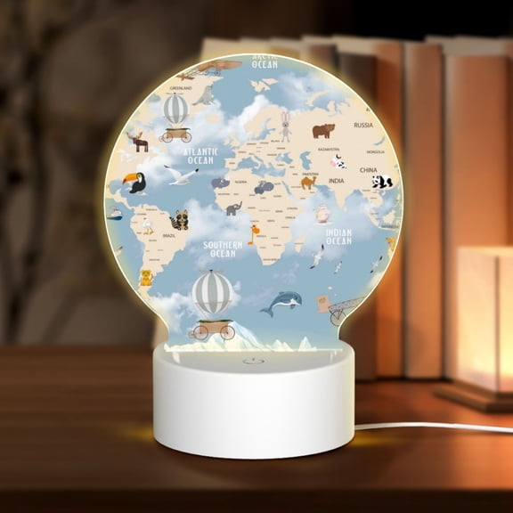 Naloa Animals Travel World Map Acrylic LED Night Light Custom LED Lights Personalized Nightlight Customized Gifts for Family Couples Friends