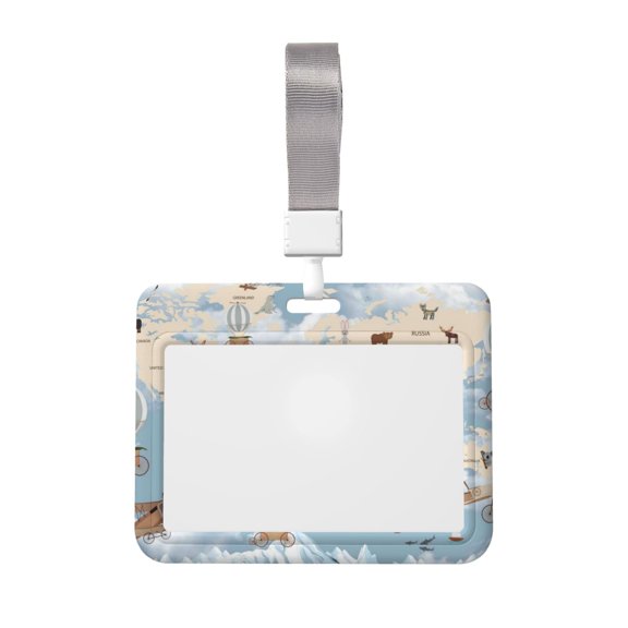 Naloa Animals Travel World Map Card Badge Holder Work Badge Sleeve for Office, School, Factory, ID Credit Cards, Driver Licenses and Passes