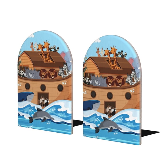 Naloa Animals on Noah's Ark 2 Pcs Bookend Large Capacity Office Book Ends for Home Office Library School Study Decoration