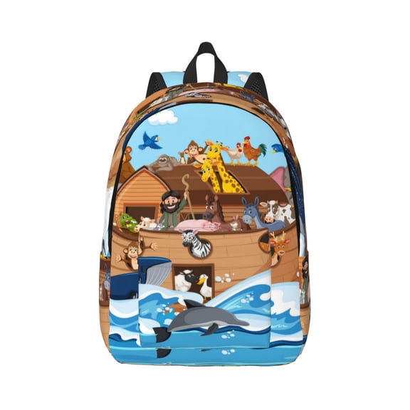 Naloa Animals on Noah's Ark Floating Canvas Backpack for Men Women Rucksack Casual Travel Daypack College Tote Satchel Bookbag for Teens-Medium