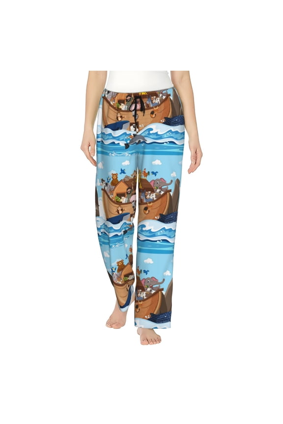 Animals on Noah's Ark Floating Print Women’s Ultra-Soft Comfy Pajama Lounge Pants with Pockets & Drawstring