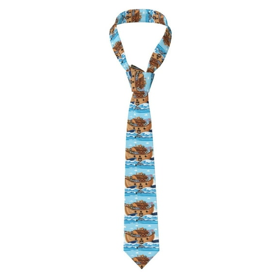 Naloa Animals on Noah's Ark Print Solid Color Tie Formal Necktie for Men，Suitable for business, daily life, work