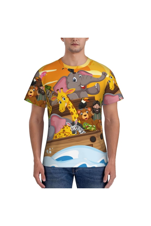 Animals on Noah's Ark1 Men's T-Shirt Sport T-shirt Men's Basic Tee Casual Men's Shirt, Round Neck, Short Sleeves - Large