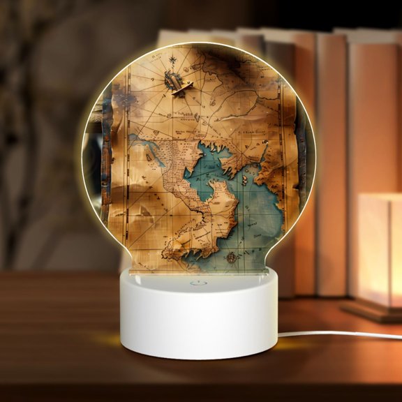 Naloa Antique Map Adventure Scene Acrylic LED Night Light Custom LED Lights Personalized Nightlight Customized Gifts for Family Couples Friends