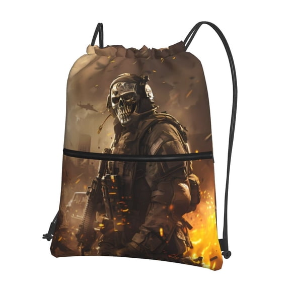 Naloa Apocalyptic Skull Soldier Drawstring Backpack String Bag Cinch Water Resistant for Gym Shopping Sport Yoga