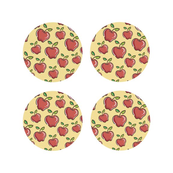 Naloa Apple Leather Coasters for Drinks, Durable Drink Coasters 4 Set for Tabletop Protection, Luxurious Home Décor and Housewarming Gift ( {designName})Round Shape