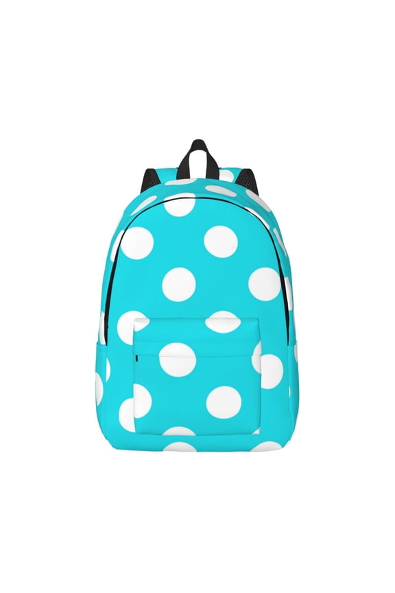 Aqua And White Polka Dot Canvas Backpack for Men Women Rucksack Casual Travel Daypack College Tote Satchel Bookbag for Teens-Small