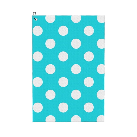 Naloa Aqua And White Polka Dot Golf Towel Golf Gift for Men and Women Golf Towel with Carabiner Clip to Quickly Remove Mud, Dirt and Sweat