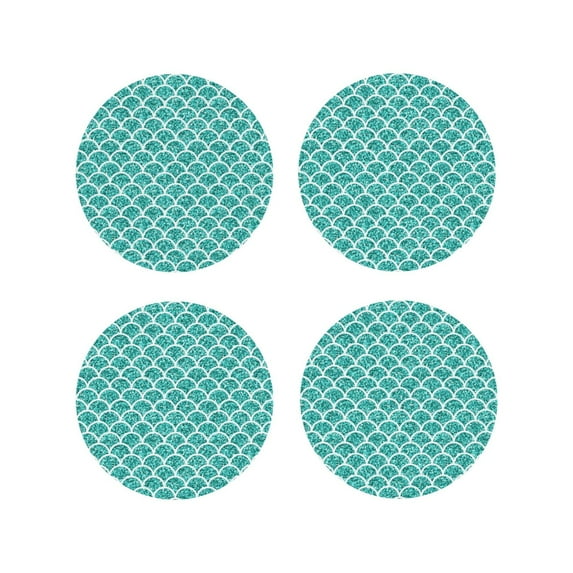 Naloa Aquamarine Glitter1 Leather Coasters for Drinks, Durable Drink Coasters 4 Set for Tabletop Protection, Luxurious Home Décor and Housewarming Gift ( {designName})Round Shape