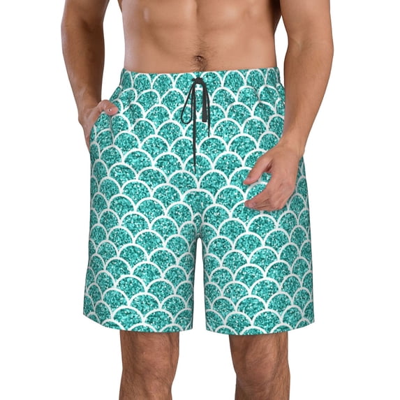 Naloa Aquamarine Glitter1 Men's Beach Shorts, Surfing shorts, Swim trunks, Quick Dry Swim Trunks for Surfing Beach Fun - X-Large