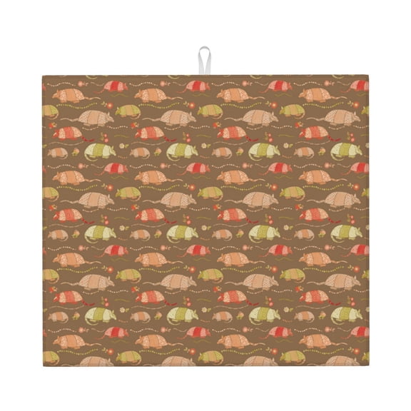 Naloa Armadillo Floral 1 Dish Drying Mat for Kitchen Counter, Heat Resistant Drainer Mats, Absorbent Draining Mat,Dish Rack Pad,16"x18"