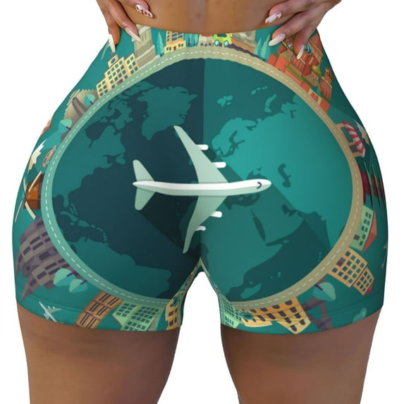 Naloa Around The Planet Biker Shorts for Women Seamless Scrunch Short Women’s Yoga Shorts for Gym Running Sport Shorts - Large