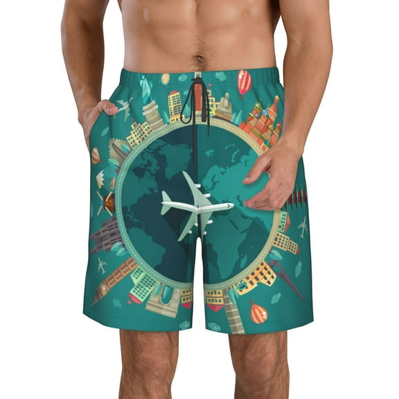 Naloa Around The Planet Men's Beach Shorts, Surfing shorts, Swim trunks, Quick Dry Swim Trunks for Surfing Beach Fun - 3X-Large