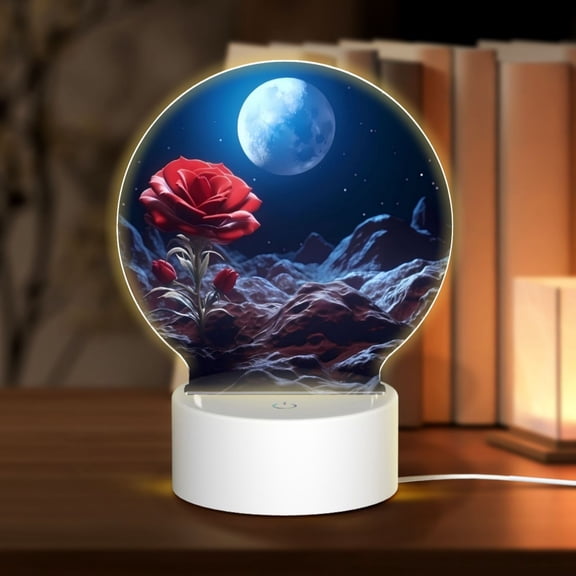 Naloa Artistic Moon Rose Acrylic LED Night Light Custom LED Lights Personalized Nightlight Customized Gifts for Family Couples Friends
