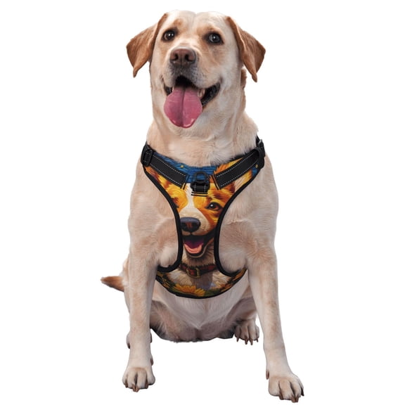 Naloa Artistic Sunflower Corgi Pet Harness Vest with Traction Rope, Adjustable No-Choke Dog Vest for Outdoor, Walking - Medium