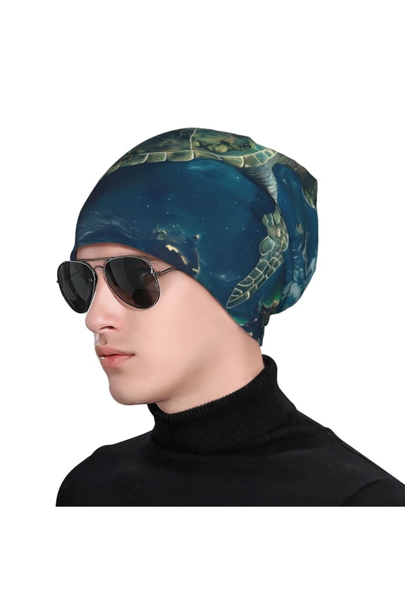 Artistic Turtle Earth Soft Beanie Hat, Knit Beanie Daily Beanie in Fine Knit for Women Men Winter Travel, Outdoor