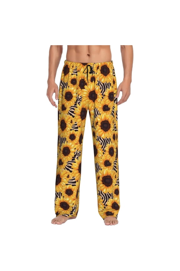 Artistic Zebra Print Sunflower Pajama Pants Men, PJ Bottoms, Sleep & Lounge Pants-XX-Large