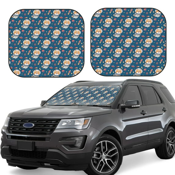 Naloa Astronaut Corgi Dog 2 Piece Foldable Car Sun Shades, Car Windshield Sunshade, Front Window Sunshade for Car, Truck, SUV - Small