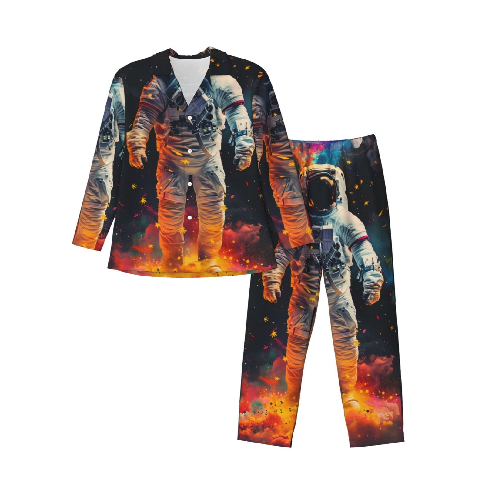 Naloa Astronaut Cosmic Rainbow Men’s Pajamas Set - Long Sleeve Button ...