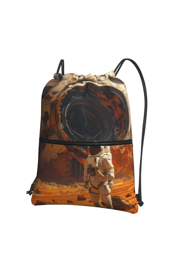 Astronaut Exploring Mars Drawstring Backpack String Bag Cinch Water Resistant for Gym Shopping Sport Yoga