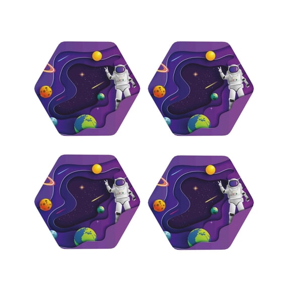 Naloa Astronaut Leather Coasters for Drinks, Durable Drink Coasters 4 Set for Tabletop Protection, Luxurious Home Décor and Housewarming Gift ( {designName})Hexagon