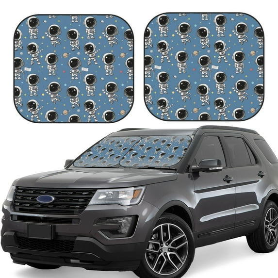 Naloa Astronaut Print 2-Piece Windshield Sunshade,Foldable Car Front Window Sun Shades,for Most Sedans SUV Truck-Medium