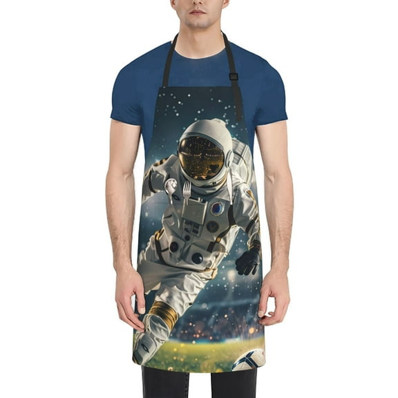 Naloa Astronaut Soccer Field Apron Kitchen Aprons with Pockets for Women Men Chef