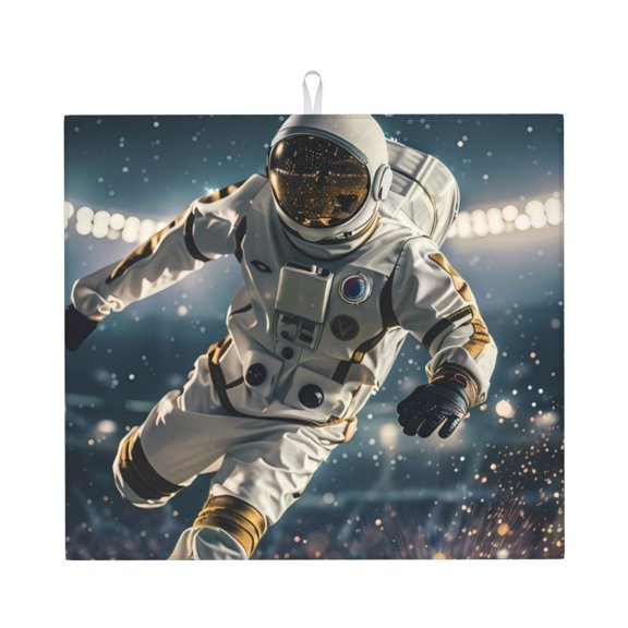 Naloa Astronaut Soccer Field Dish Drying Mat for Kitchen Counter, Heat Resistant Drainer Mats, Absorbent Draining Mat,Dish Rack Pad,16"x18"