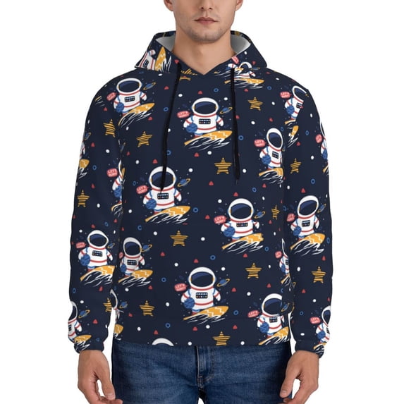 Naloa Astronaut Surfing Men's Casual Hooded Collar Drawstring Hoodies Pullover Sweatshirts Casual Long Sleeve Shirts-X-Large