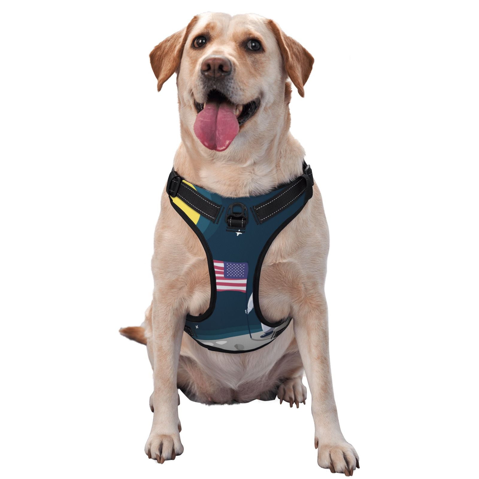 Naloa Astronaut With USA Flag Pet Harness Vest with Traction Rope, Adjustable No-Choke Dog Vest for Outdoor, Walking - Large