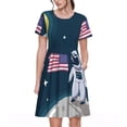 thumbnail image 1 of Naloa Astronaut With USA Flag Print Womens Summer A-Line Dress with Pockets,Short Sleeve Dresses,Flowy Beach Swing Dress for Vacation Travel, 1 of 6