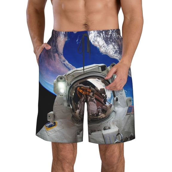 Naloa Astronaut in Outer Space Men's Beach Shorts, Surfing shorts, Swim trunks, Quick Dry Swim Trunks for Surfing Beach Fun - Large