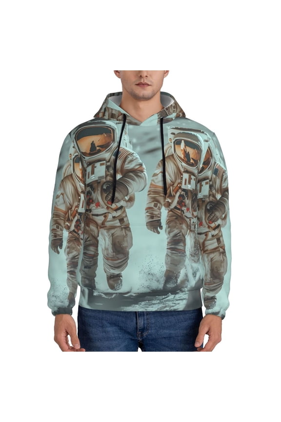 Astronauts On Lunar Mission Men's Casual Hooded Collar Drawstring Hoodies Pullover Sweatshirts Casual Long Sleeve Shirts-3X-Large