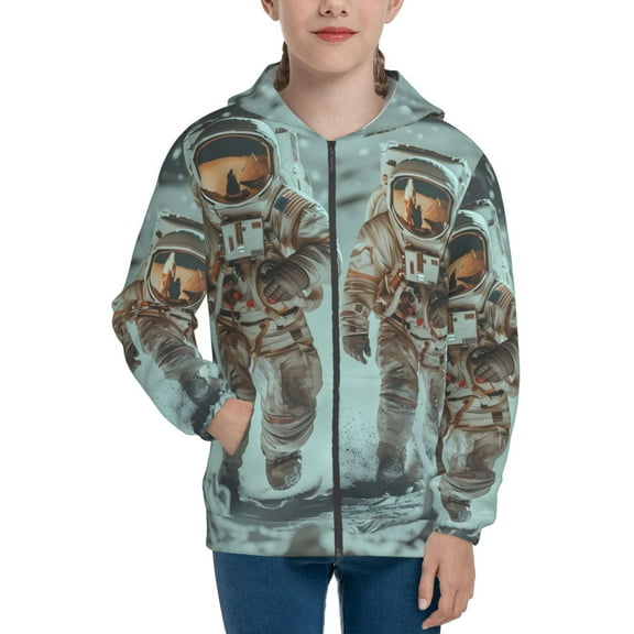 Naloa Astronauts On Lunar Mission Teenage Zipper Hoodie, Long Sleeve Zip Up Hoodies Casual Jackets Tops for 7-12 Years-Medium