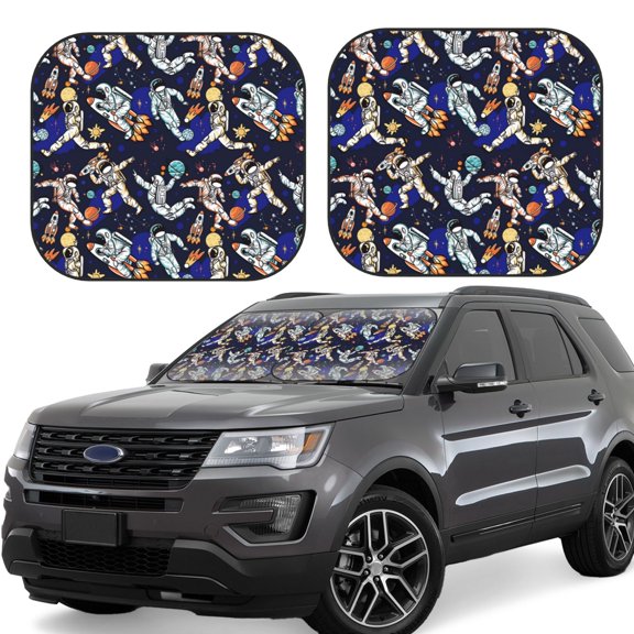 Naloa Astronauts in sport 2 Piece Foldable Car Sun Shades, Car Windshield Sunshade, Front Window Sunshade for Car, Truck, SUV - Small