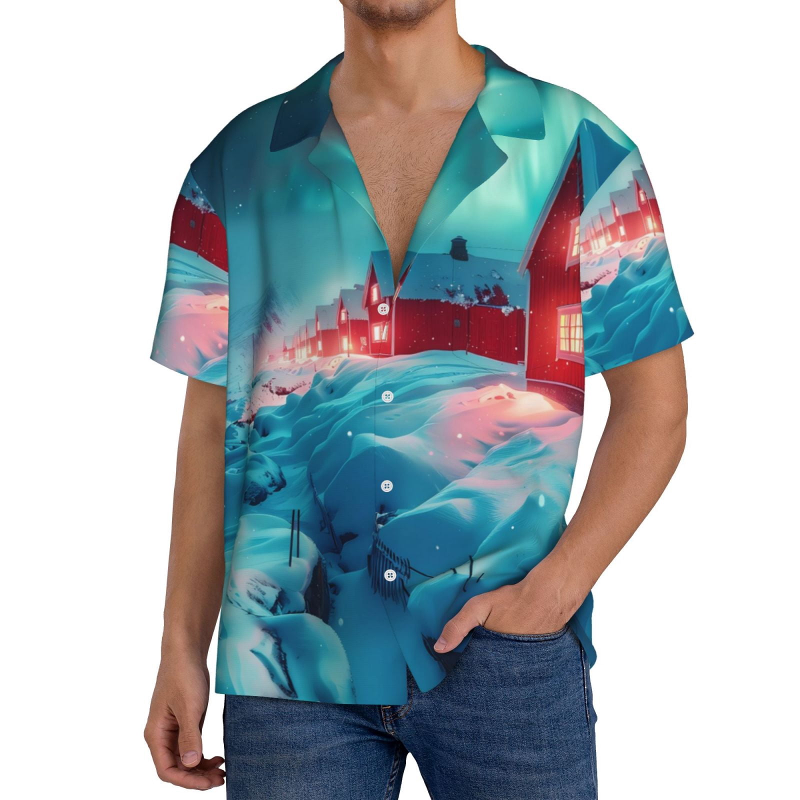 Snow Mountain Hawaiian Cuban Collar Short Sleeve Shirt