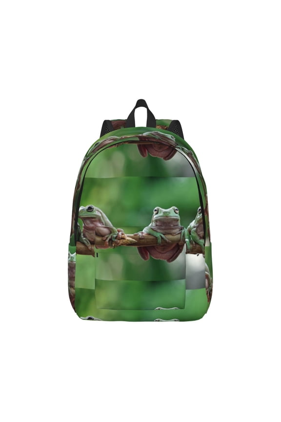 Australian White Tree Frog Sitting on Branch Canvas Backpack for Men Women Rucksack Casual Travel Daypack College Tote Satchel Bookbag for Teens-Small