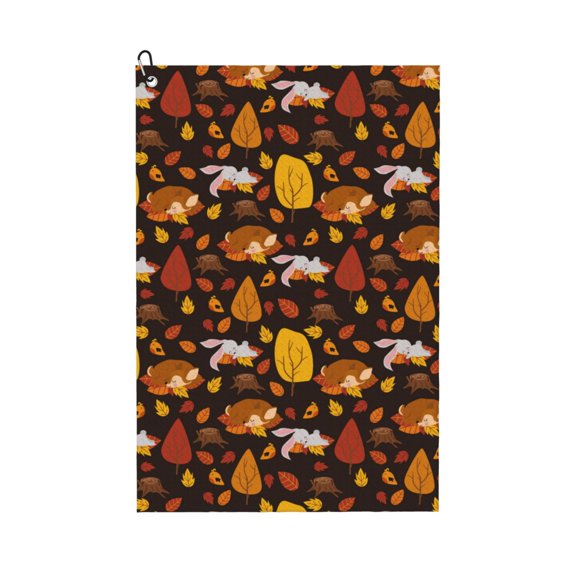 Naloa Autumn Forest Small Animals Lazy Golf Towel Golf Gift for Men and Women Golf Towel with Carabiner Clip to Quickly Remove Mud, Dirt and Sweat